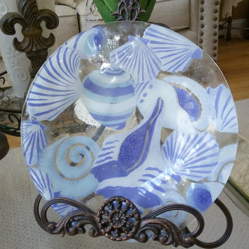 BEAUTIFUL Beach COTTAGE Shell GLASS Plate